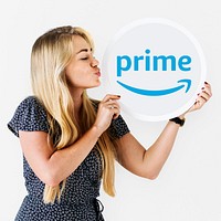 Woman blowing a kiss to a Prime Video icon