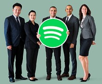 Business people holding a Spotify icon