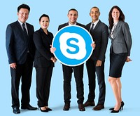 Business people showing a Skype icon
