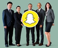 Business people showing a Snapchat icon