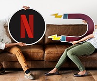 People holding a Netflix icon