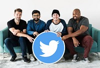 Men showing a Twitter icon