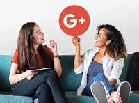 Women holding a Google Plus icon