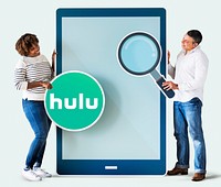 Couple searching for Hulu on a phone
