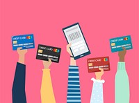 People holding credit cards illustration