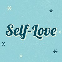 Self-Love text blue dreamy vintage star typography