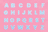 Pastel pink candy cane alphabet psd set striped letters A-Z