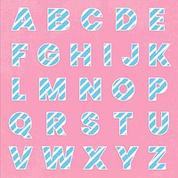 Pastel candy cane alphabet psd set cute letter typography