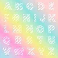 Gradient rainbow alphabet psd set candy cane striped letters