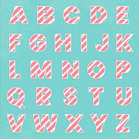 Candy cane alphabet psd striped letters A-Z on green