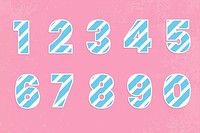 Number set blue typography psd striped pastel