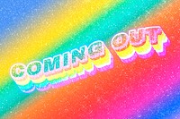 Coming out word 3d vintage typography rainbow gradient texture