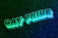 Gay pride word 3d vintage wavy typography illuminated green font