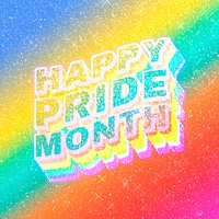 Happy pride month text 3d vintage word art glitter texture