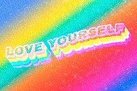 Love yourself word 3d effect typeface rainbow gradient