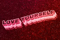 Love yourself word 3d effect typeface glowing font