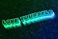 Love yourself word 3d vintage wavy typography 