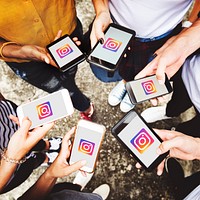 People using Instagram applications on phones. BANGKOK, THAILAND, 1 NOV 2018.