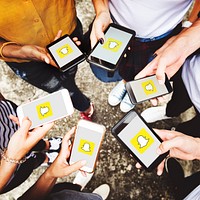 Group of people using Snapchat. BANGKOK, THAILAND, 1 NOV 2018.