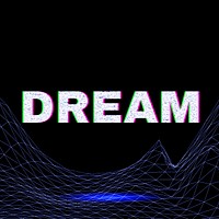 Synthwave neon grid line dream word typography
