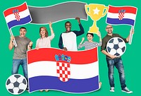 Diverse football fans holding the flag of Croatia