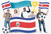 Diverse football fans holding the flag of Costa Rica