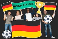 Diverse football fans holding the flag of Germany