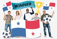 Diverse football fans holding the flag of Panama