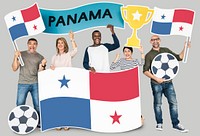 Diverse football fans holding the flag of Panama