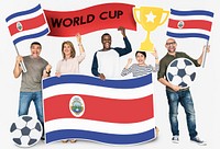 Diverse football fans holding the flag of Costa Rica