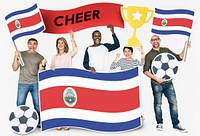 Diverse football fans holding the flag of Costa Rica