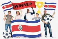 Diverse football fans holding the flag of Costa Rica