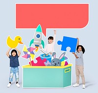 Diverse kids playing with toy icons