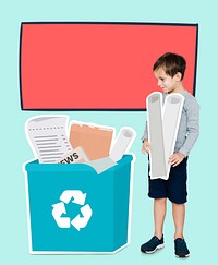 Caucasian boy collecting paper for recycling