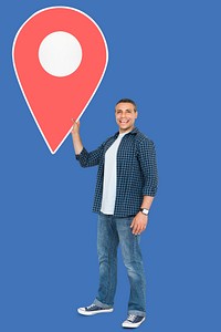 Man holding a location pin icon
