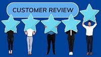 Diverse businesspeople showing star rating symbols