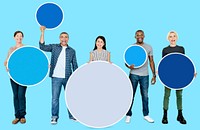 Diverse people holding round circles