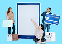 Online shopping icons for display