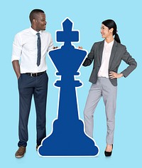 Business partners with a chess piece