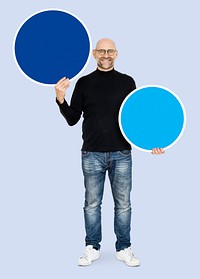 Cool entrepreneur holding blank circles