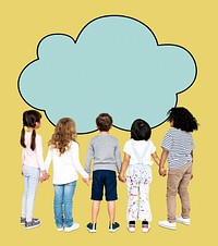 Children holding hands with a cloud shape