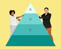 Happy people with a pyramid graph