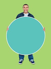 A man holding an empty circle