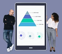 Businesspeople presenting work steps by a pyramid chart