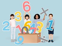 School kids learning mathematics with numbers