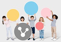 Diverse children with a sharing icon