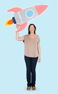Woman holding a rocket icon