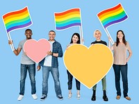 Diverse people holding LGBT flags