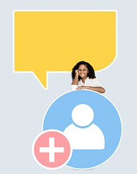 Happy woman with chat icons