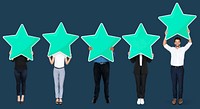 Diverse businesspeople showing star rating symbols